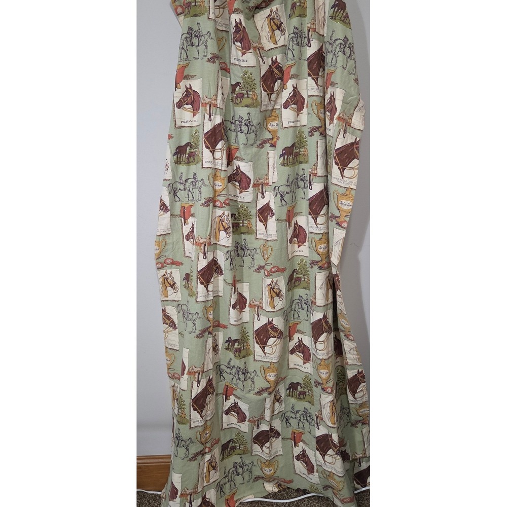 Vintage‎ Equestrian Horse Print Curtain Panel Sage Green English Country 45x76